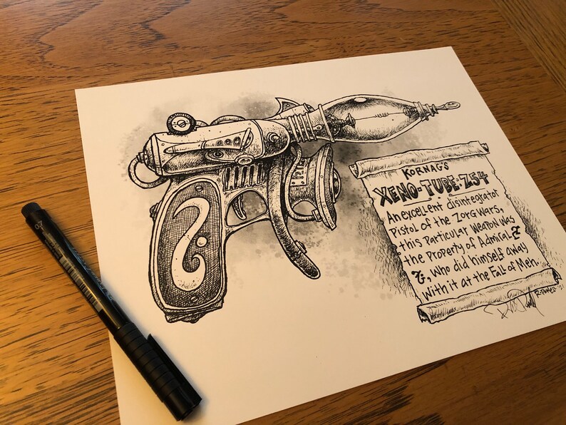 Xeno-Tube: Z54 Raygun, 8.5X11, Signed Print frameable to 8X10 image 2