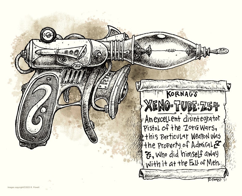 Xeno-Tube: Z54 Raygun, 8.5X11, Signed Print frameable to 8X10 image 1