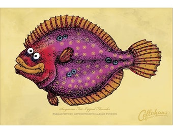 Sargassan Fat-Lipped Flounder signed print on bright paper using archival ink. 12X18”. National Award Winning work by Rich Powell