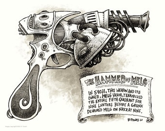 Hammer of Melg Raygun, 8.5X11, ondertekende print (framebaar tot 8X10)