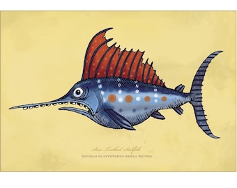 Saw-Toothed Sailfish Art Print: Whimsical Fish Illustration (12x18)