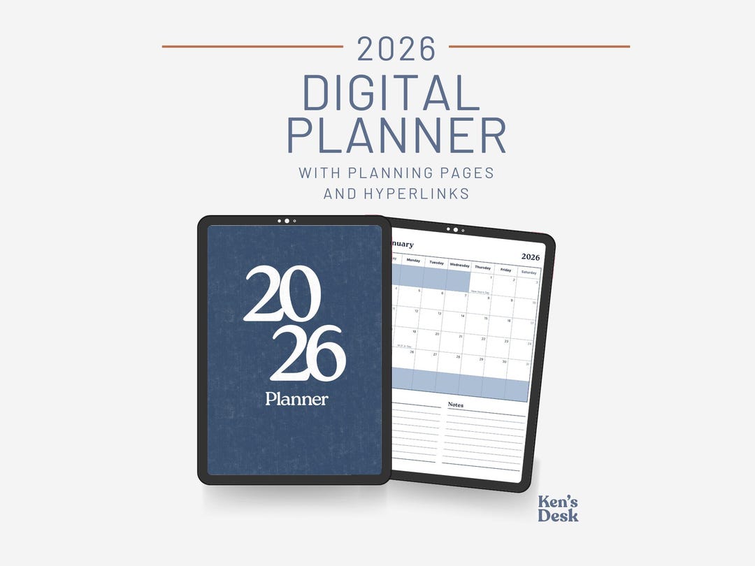 2026 Digital Planner With Hyperlinks | Simple | Blue | Goodnotes ...