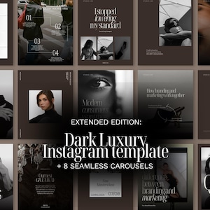 Modelli Instagram di lusso scuri estesi – Kit per social media Canva + Carousel senza soluzione di continuità