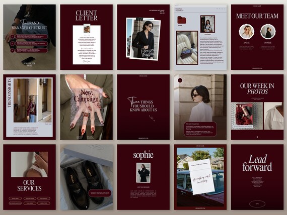Burgundy Editorial Instagram Templates – Canva Bundle, Social Media Manager Posts, Digital Marketer Content