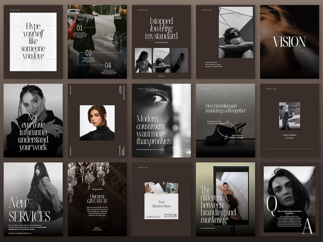 Dark Luxury Instagram Templates Canva, High-end Social Media Kit ...