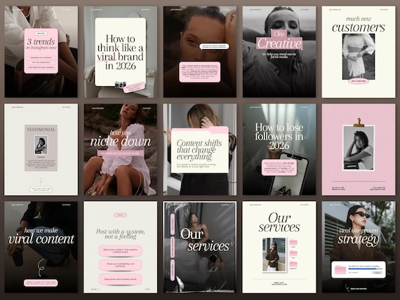 Editorial Instagram Templates Canva, Cream & Pink Aesthetic Social Media Kit, Posts, Stories and Carousels for Content Creators and Coaches