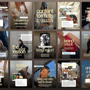 Szablony Canva na Instagram w kolorze maślanego żółci na iOS, szablony mediów społecznościowych, posty z typografią nagłówków, zestaw do budowania marki dla twórców popularnych treści