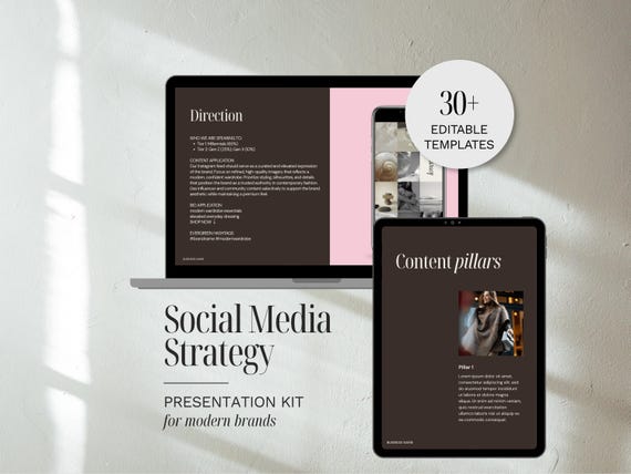 Social Media Strategy Presentation for Canva – Template 30+ Editable Slides, Brand Strategy & Posting Plan