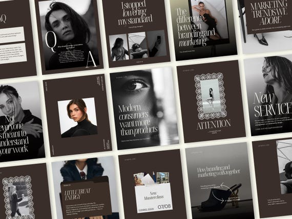 Dark Luxury Instagram Templates Canva, High-End Social Media Kit, Aesthetic Posts Stories and Carousels for Coaches, Brands and Creators