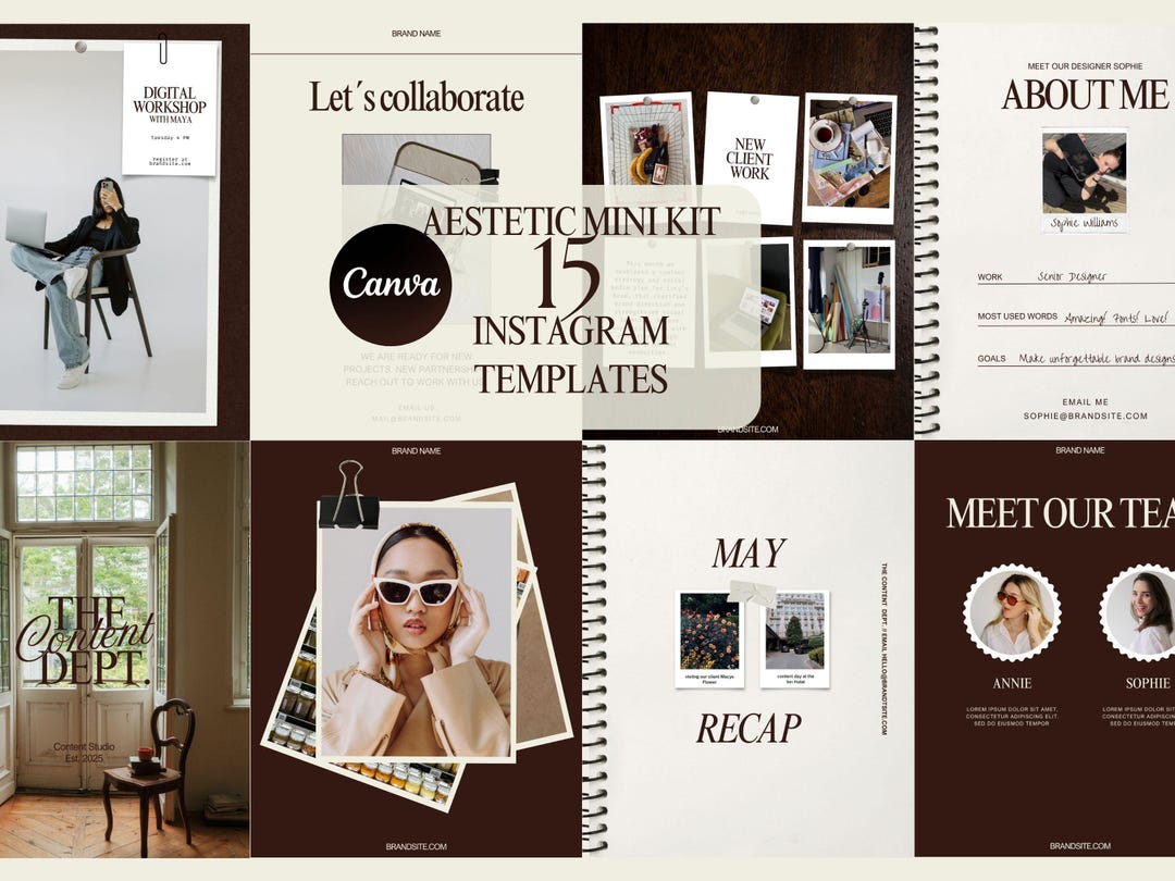 Dark Brown Mini Bundle Instagram Templates | 15 Aestetic Canva ...