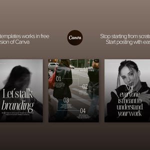 Instagram Canva templates displayed alongside the Canva logo, showing that all templates work with the free version of Canva and can be customized for any personal brand or business.