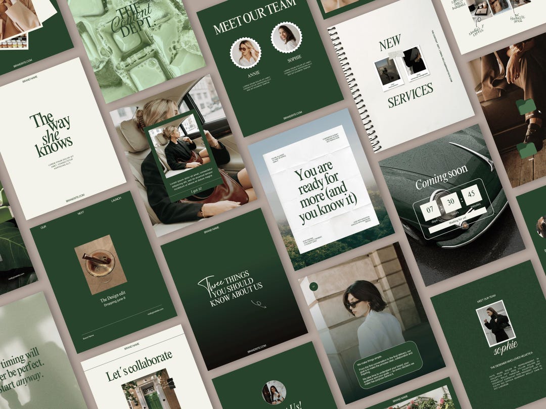 Green Editorial Instagram Templates for Canva | Minimalist Social Media ...