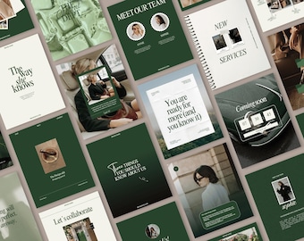 Grün Instagram Templates für Canva | Minimalistisches Social Media Bundle mit Posts und Stories, Branding und Content Creator Kit