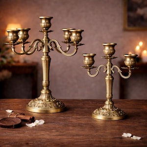 Vintage Bronze Candelabra 3 or 5 Arm Metal Candle Holder, Antique Wedding Centerpiece, Elegant Home Decor, Romantic Table Candle Stand