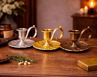 Vintage Brass Handheld Candlestick Holder Antique Taper Candle Holder with Handle, Romantic Dinner Decor, European Style Candle Stand