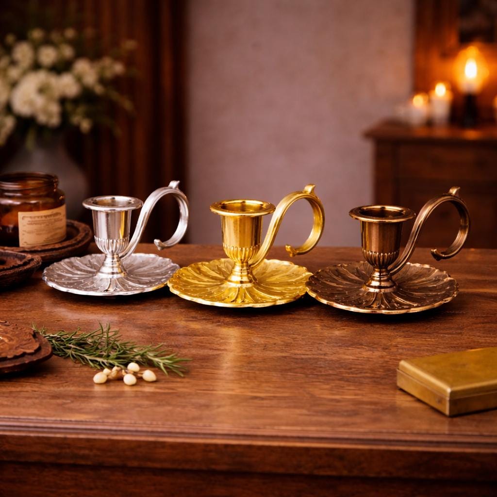 NKlaus 3x bougeoirs en laiton nickelé Bougeoirs Bougies d'autel fines Bougies rituelles Bougies en cire d'abeille jusqu'à 6,7mm Chandelier Mariage 6733