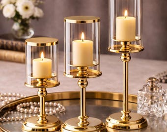 Gold Glass Candle Holder Set, Nordic Luxury Candlestick,European Wedding Table Centerpiece, Romantic Home Decor,Christmas Party Candle Stand