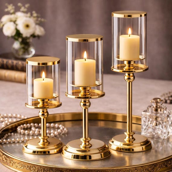 Goldener Glaskerzenhalter-Set, nordischer Luxus-Kerzenständer, europäische Tischdekoration für Hochzeiten, romantische Wohndekoration, Kerzenständer für Weihnachtsfeiern