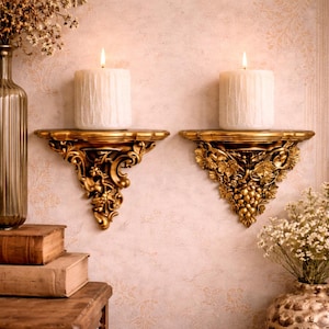 Gold Baroque Wall Shelf Candle Holder,Antique Resin Wall Sconce,European Vintage Home Decor,Ornate Wall Bracket,Romantic Candle Display Gift