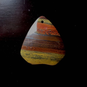 Tiger Eye Natural Stone Pendant Bead with Red Yellow & Brown Bands - Realistic Photo