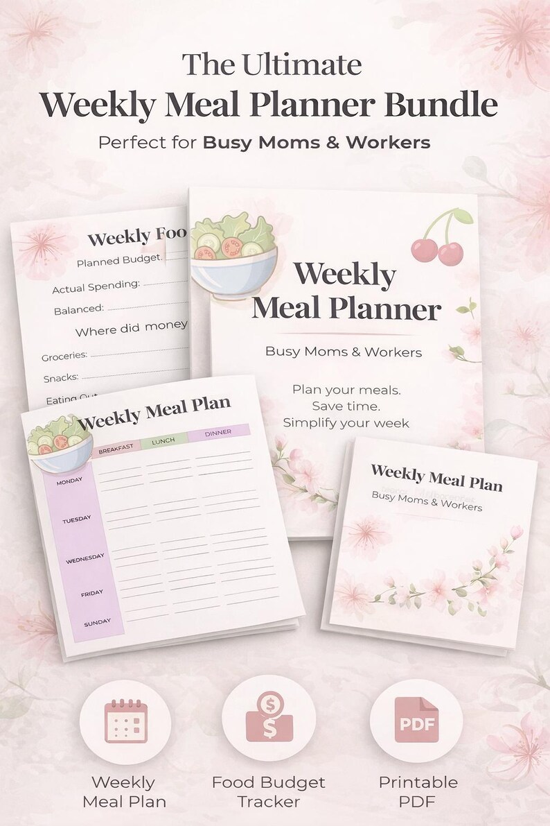 Floral Weekly Meal Planner Printable | Budget & Recipe Tracker - Etsy