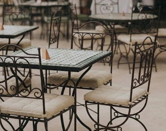 Set of 2 Handmade Moroccan Wrought Iron Chairs - Ergonomic Curved Backrest & Double Scroll - Artisan  Dining Set