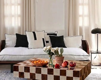 Handmade Zellige Tile Coffee Table – Brown Beige  Moroccan Ceramic Living Room Furniture