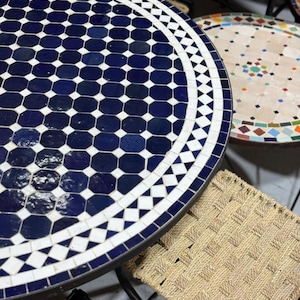 Moroccan Zellige Round Table – Handcrafted Mosaic Dining Table – Authentic Marrakech Style