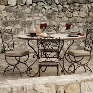 Juego de 2 sillas marroquíes de hierro forjado hechas a mano - Par de sillas ergonómicas de doble voluta - Asientos de comedor artesanales de hierro forjado