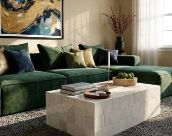 Tavolino artigianale marocchino Zellige - Tavolino da caffè su misura con piastrelle in terracotta - Design architettonico minimalista - Arredamento personalizzato per il soggiorno