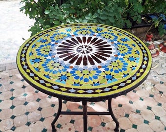 Handmade Moroccan Zellige Mosaic Table – Custom Tile Art