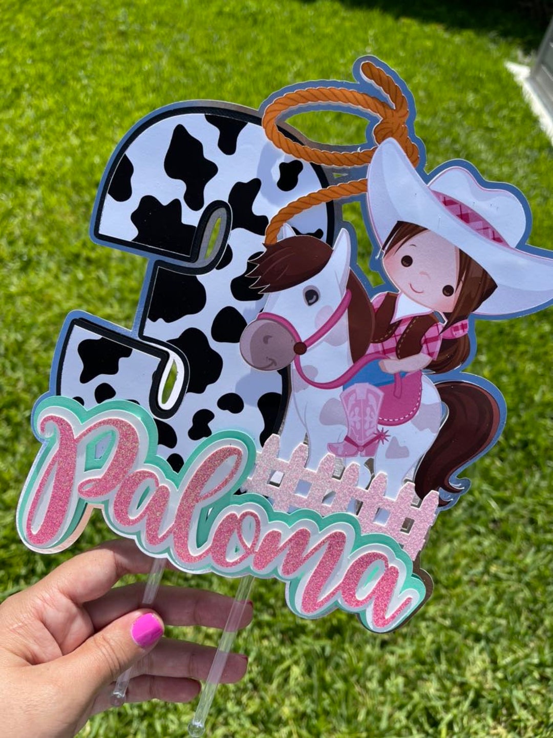 Oblee Marketplace  Topo Topper de Bolo Personalizado Cowgirl