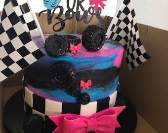 Burnouts or bows gender reveal topper