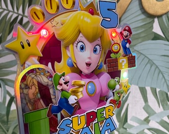 Princess peach and friends cake topper with lights