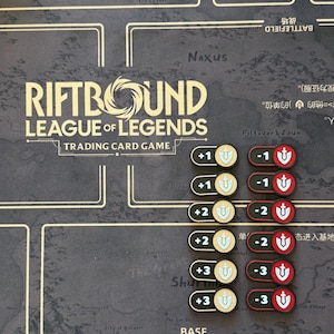 Riftbound: Fichas TCG / Todas las palabras clave e indicadores de poder / Marcadores de juego impresos en 3D / Accesorios para el juego de cartas coleccionables League of Legends. + | - Might 12 piece