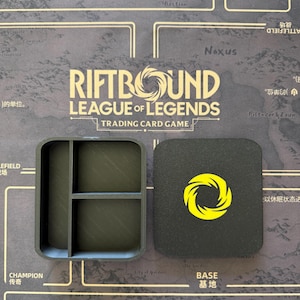 Riftbound: Fichas TCG / Todas las palabras clave e indicadores de poder / Marcadores de juego impresos en 3D / Accesorios para el juego de cartas coleccionables League of Legends. Token Storage Box