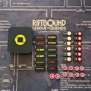 Riftbound: Fichas TCG | Todas as Palavras-chave e Indicadores de Poder | Marcadores de Jogo Impressos em 3D | Acessórios para o Jogo de Cartas Colecionáveis League of Legends.