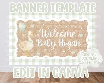 Modèle de bannière pour baby shower Goose, maquette modifiable sur toile (téléchargement numérique)