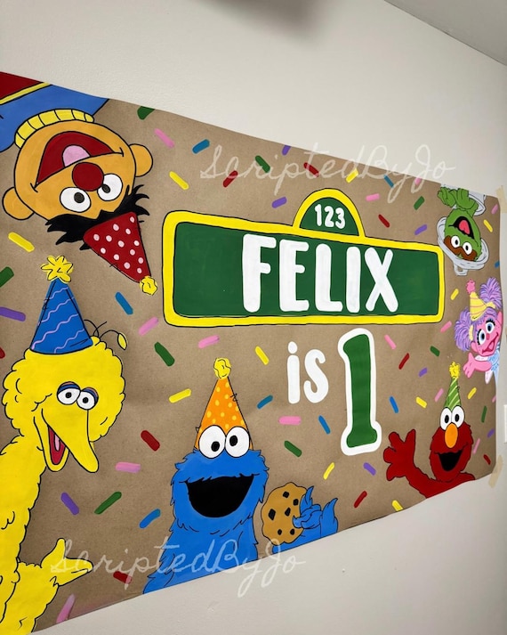 Sesame Street Birthday Banner, Custom Hand-Painted Party Sign