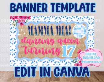 Modèle de bannière Mamma Mia, maquette modifiable sur toile (téléchargement numérique)