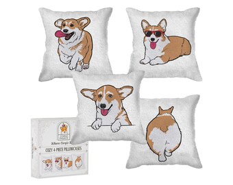 Corgi 4-Piece Pillowcase Set, Corgi Gifts for Corgi Lovers, Cute Corgi Decor for Home, Funny Corgi Pillow Covers, Christmas Corgi Gifts