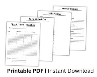 Work From Home Planner Bundle Printable, Productivity Planner, Task Tracker, Schedule Planner PDF