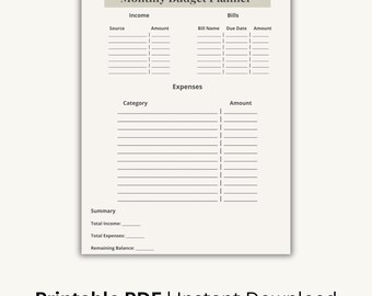 Monthly Budget Planner Printable Cute, Aesthetic Budget Sheet, Finance Tracker PDF, Budget Template