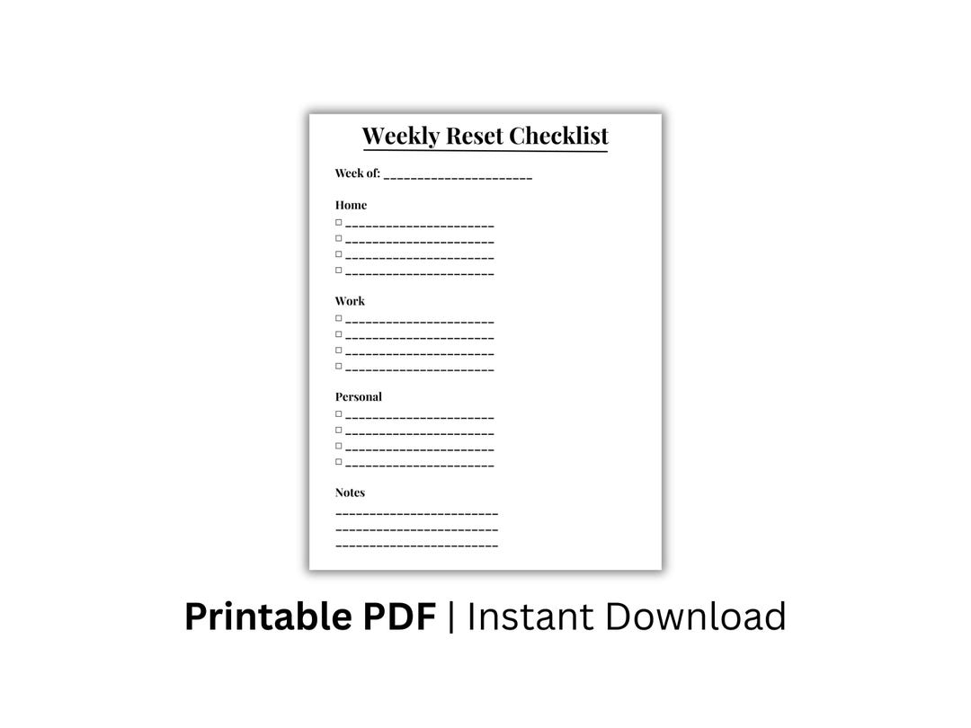 Weekly Reset Checklist Printable, Weekly Routine Planner, Life Reset ...
