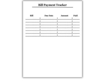 Bill Tracker Printable Minimalist, Simple Bill Log, Monthly Bill Organizer, Budget Sheet PDF