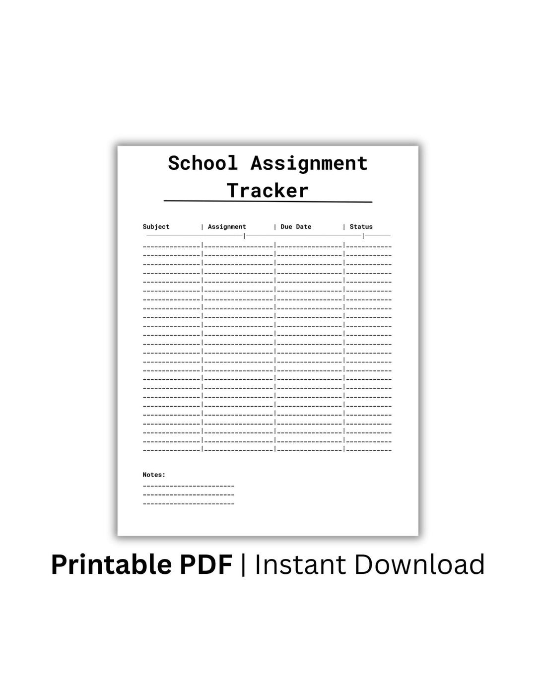 School Assignment Tracker Printable, Student Homework Planner ...