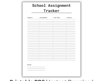 School Assignment Tracker Printable, Student Homework Planner, Assignment Tracker Sheet, School Organizer