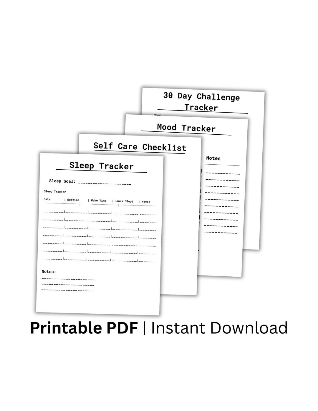 Self Care Bundle Printable, Wellness Planner Pack, Habit Tracker, Mood ...