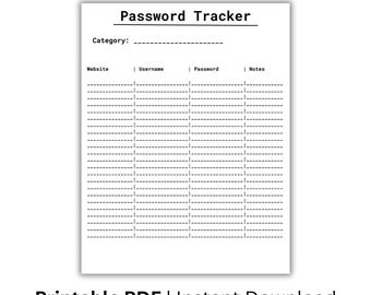 Password Tracker Printable, Password Log, Login Tracker Sheet, Password Organizer, Instant Download