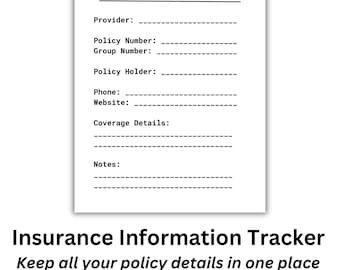 Insurance Information Sheet Printable, Policy Tracker, Insurance Organizer PDF, Important Info Sheet